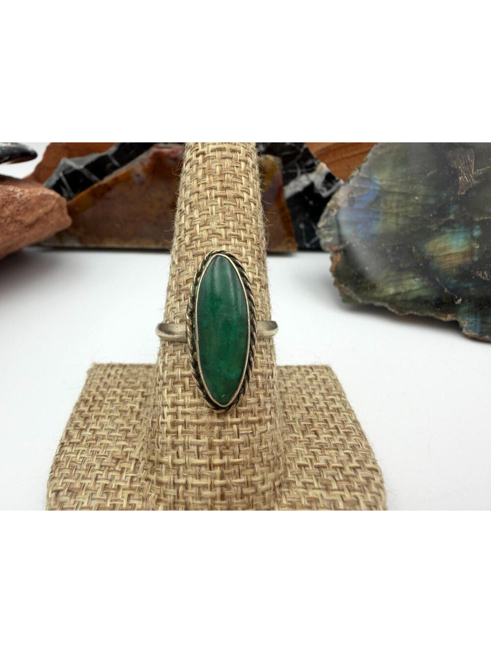 Vintage Green Turquoise Stone Sterling Silver Ring Signed Al Daca Old Pawn